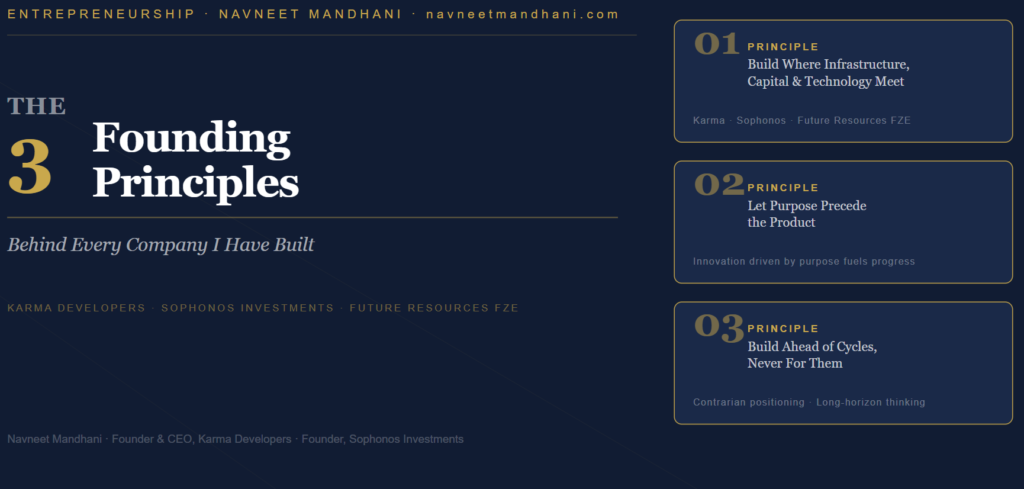 The 3 Founding Principles Behind Every Company I Have Built — Navneet Mandhani serial entrepreneur founder of Karma Developers Sophonos Investments Future Resources FZE